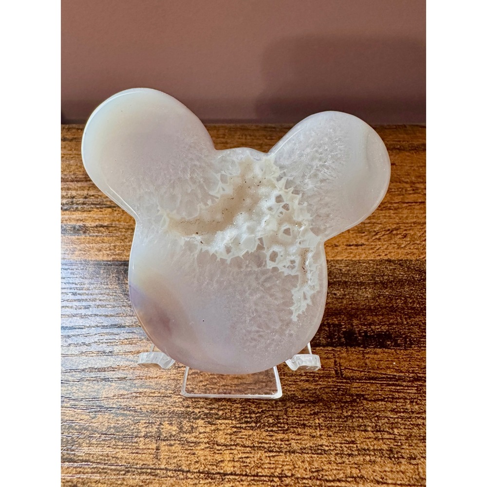 Druzy Agate Crystal Mouse‎ Head Carving White Lavender Geode Decor